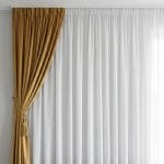 Detaliu draperie aurie prinsă cu canaf decorativ Arcia Design
