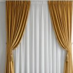 Set complet perdea albă voile și draperie galben muștar cu canafi